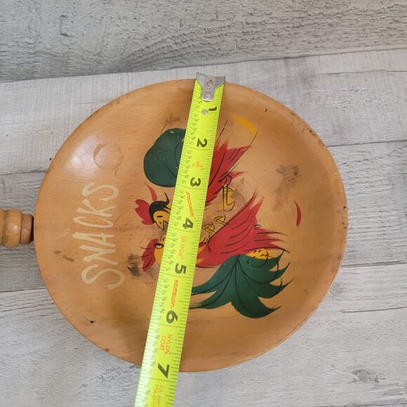 Vintage Wooden Snack Tray With Rooster Print & Hanging Handle Made In Japan - Picture 3 of 7